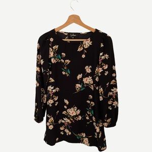 Lulu’s Black Floral Long Sleeve Midi Dress XS